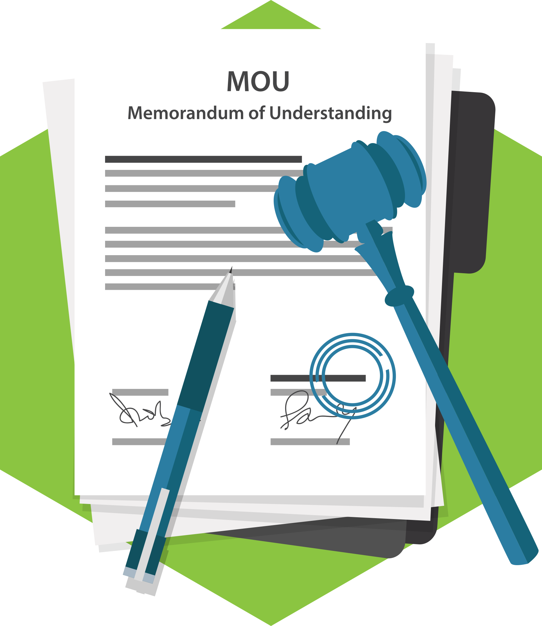 Legal forwarding memorandum of understanding and gavel illustration
